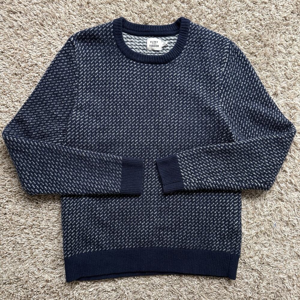 Flint and Tinder Sweater Men's Size M Nordic Birdseye Merino Wool Crewneck Navy